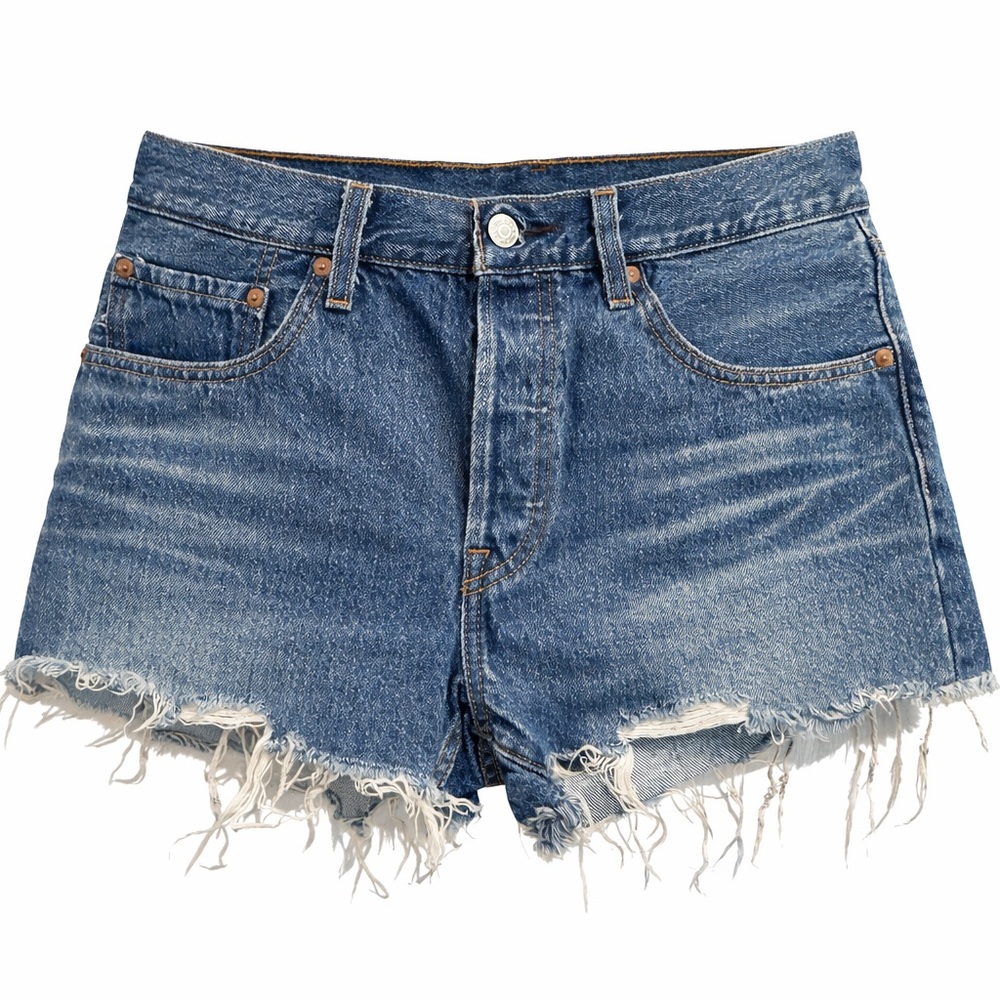 Levi’s 501 Original Denim Cutoff Shorts Frayed Hem Medium Wash